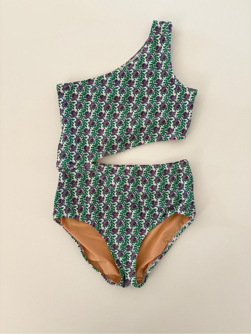 Crewcuts x SZ Blockprints 10y Green & Purple Floral Print One-Piece Swimsuit